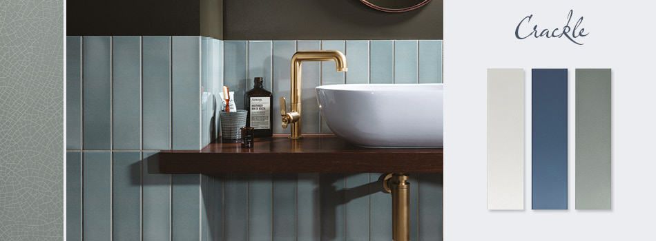 Blue Crackle wall tiles in a bathroom setting.